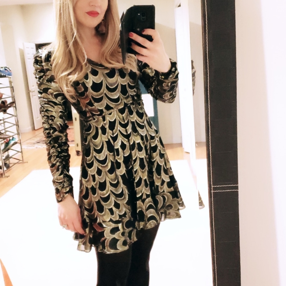 Aqua Exclusive Black Gold Bloomingdales Dress Xs